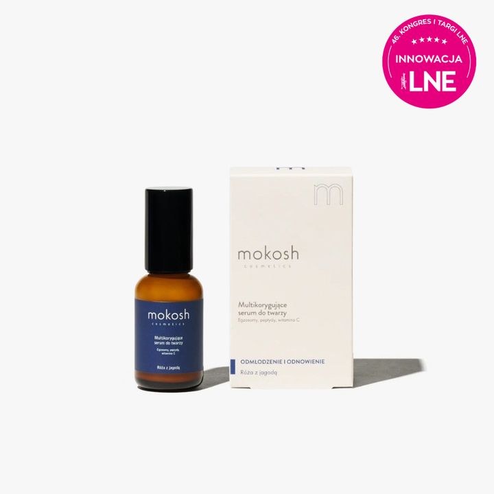 Multikorygujące serum do twarzy Egzosomy, peptydy, witamina C Róża z jagodą 30ml